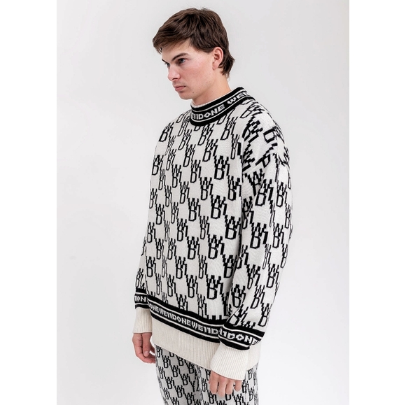 Welldone Unisex Wool Cashmere All Over Logo Knit Jumper Sweater - Picture 8 of 12